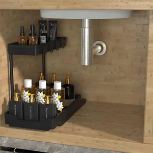 Under Sink Organizer L-Shaped, 2 Tier Bathroom Organizer, Narrow Space under Sin - Picture 1 of 8