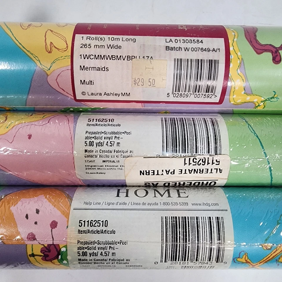 Lote de 3 rollos sellados multicolores de papel de pared Laura Ashley vintage años 90  Foto 1 de 4