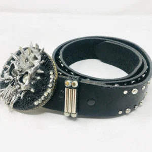 I.V.Y. Borchie in pelle nera cintura cranio argento 2400-568-91620 - Foto 1 di 10