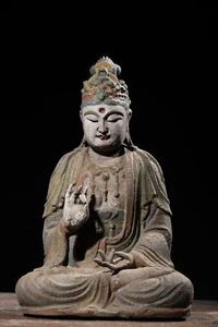 Vintage Carved Wood Wooden Buddha Statue Carving Antique Figurines Bodhisattva - Bild 1 von 5