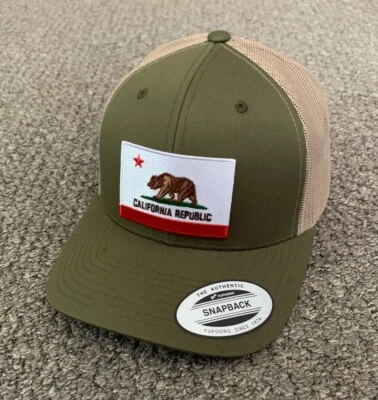 CALIFORNIA Flag Hat Snapback Trucker Mesh Cap Individually Handmade in Florida - Image 1 of 2