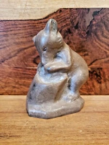 Vintage Soapstone Bear On Tree Stump Sculpture 5 1/4" x 4 1/2" - Picture 1 of 9