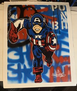 16 x 20 Leinwand Blatt Shortiez Tusche Graffiti Serie Gemälde Captain America 13 - Bild 1 von 2