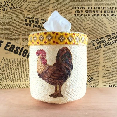 Tissue Box Holder Paper Cover Case Decoupage Rooster For Home Bathroom Toilet - Imagem 1 de 4