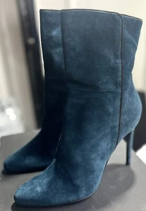 New BALMAIN Teal Suede Ankle Boots Size UK 7 EU 40 Stiletto High Heels - Picture 1 of 8