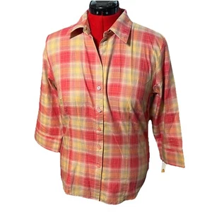 Talbots Cotton Button Front Lightweight Flannel Pink Plaid Shirt Medium NWT - Bild 1 von 14