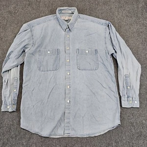 VTG Perry Ellis Portfolio Button up Shirt Blue Denim Long Sleeve Light Wash 15.5 - Picture 1 of 14