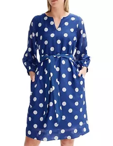 TRENERY Size 8 Small Cotton Silk Blue Spot Midi Dress - Picture 1 of 10
