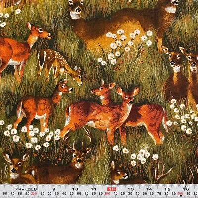 Timeless Treasures Buck Deer Meadow Cotton Fabric Remnant 10" x 44" - Image 1 of 2