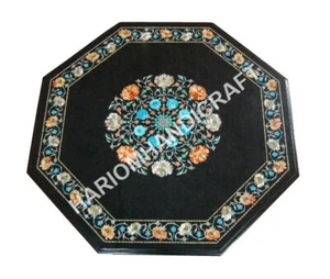 24" Octagon Black Marble Sofa Coffee Table Multi Precious Inlay Floral Garden De - Picture 1 of 9