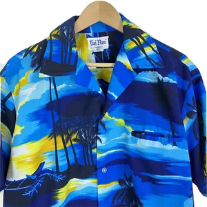 Rai Nani Vintage 70s 80s Hawaiian Island Blue Sunrise Polyester Herren L Hemd - Bild 1 von 11