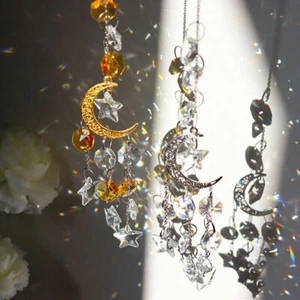 Star Moon Crystal Sun Catcher Prism Rainbow Maker Pendant Suncatcher Home Decor - Picture 1 of 12