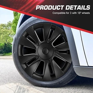 18" Matte Black Hubcaps for 19-22 Tesla Model 3 Set of 4 Wheel Rim Covers - Picture 1 of 6