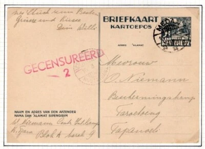 DUTCH EAST INDIES WW2 Ned-Indie Card KOETATJANE Internment Camp 1941 Censor DL72 - Image 1 of 4