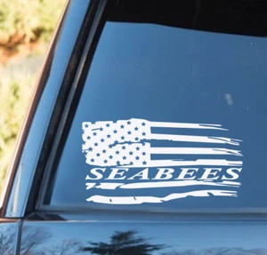 US SEABEES weathered American Flag distressed vinyl decal Military - Picture 1 of 4