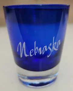 COBALT BLUE SHOT GLASS NEBRASKA 2.25 INCHES HOLDS 2 OZS - Picture 1 of 4