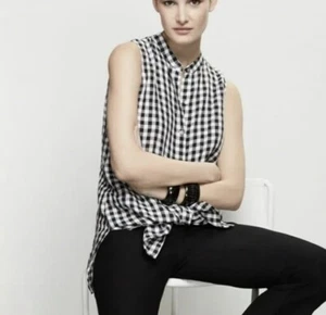 Top tunica EILEEN FISHER lino biologico Gingham check senza maniche bottoni XL - Foto 1 di 11