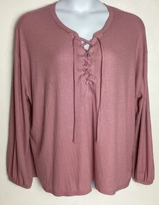 TORRID Gr. 2 2X Plus Damen Struktur Jersey Schnürung Drop Shoulder Top Rose Taupe - Bild 1 von 3