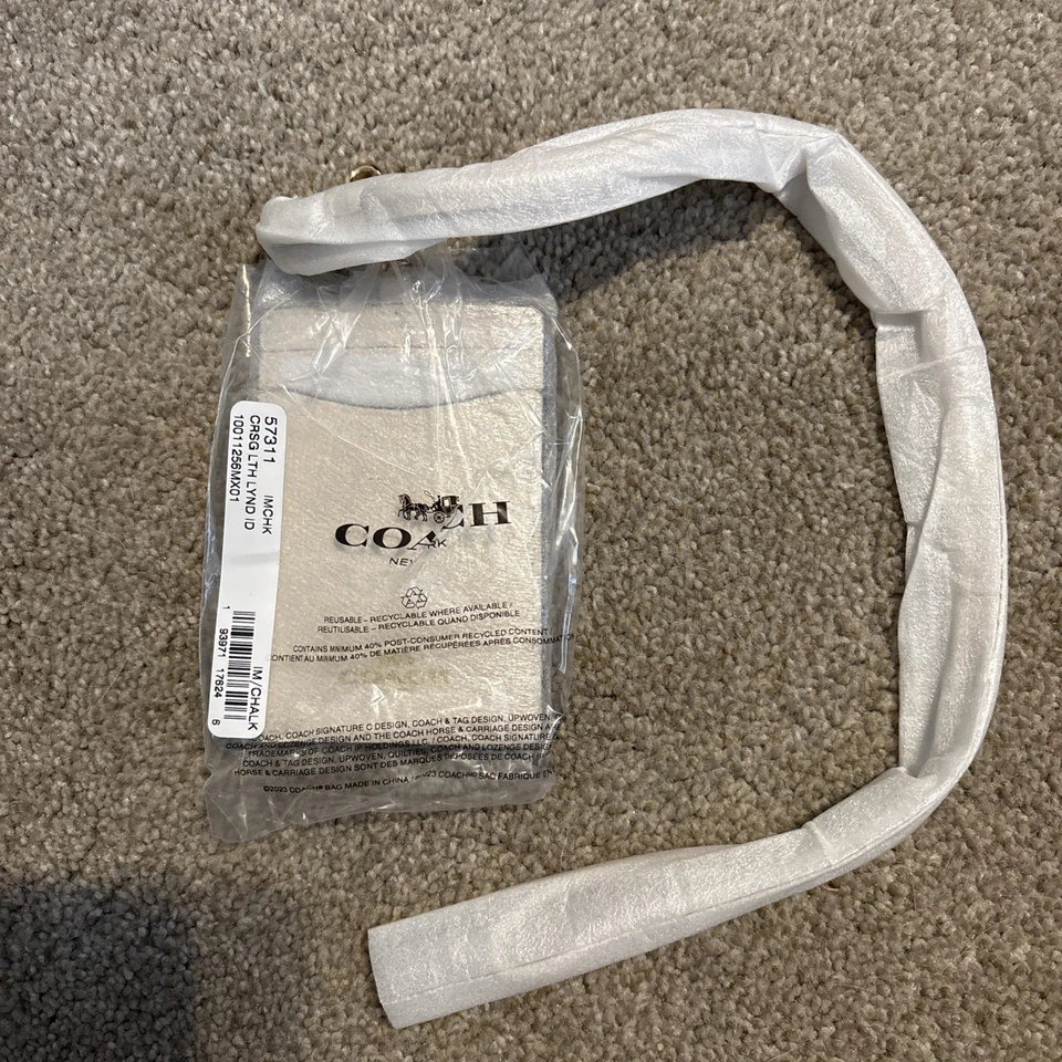 Cordão de cartão de crédito e identificação unissex de couro granulado giz Coach novo com etiquetas - Imagem 1 de 1