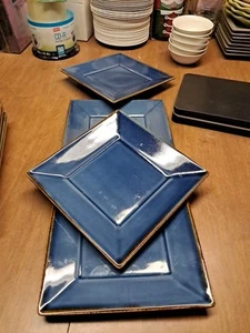 4 POTTERY BARN ASIAN BLUE SQUARE SALAD/DESSERT PLATES 8X8 Euc++ New Bin 192 - Picture 1 of 6