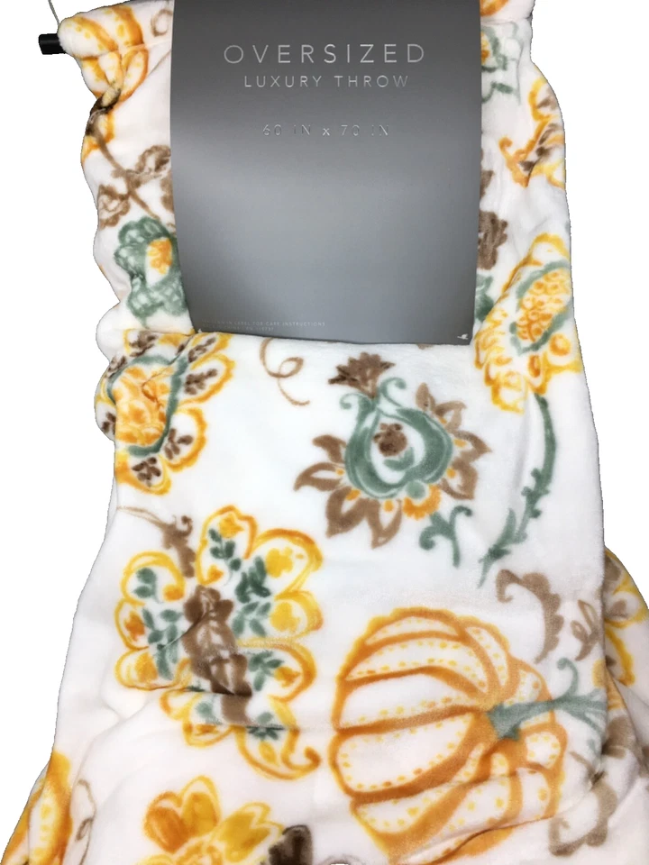 Manta de calabaza jacobea suave polar naranja verde azulado marrón Acción de Gracias otoño Foto 1 de 4