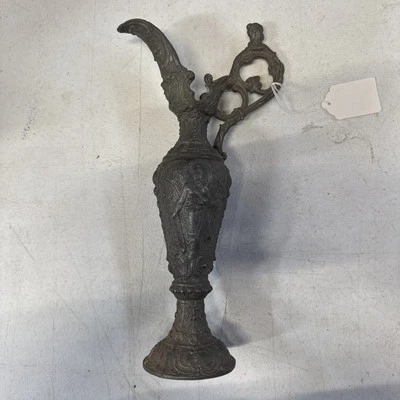 Vintage Spelter Ornate Caduceus w/Cherub Angel Hangle Ewer Set Urn Pitcher - Image 1 of 4