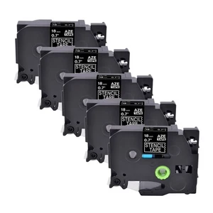 5PK Stencil Label Tape Black STe-141 for Brother P-Touch 18mm Wide Cassette - Picture 1 of 4