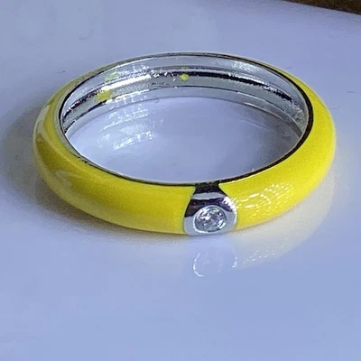 Chapado en plata de ley, nuevo elegante anillo esmaltado amarillo, tamaño 9,5 - 61 mm. Foto 1 de 4