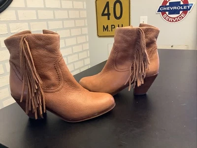 SAM EDELMAN Louie Mujer’s 7.5 M Cuero Tostado Flecos Lado Occidental Cremallera Botines Foto 1 de 4