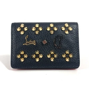 Christian Louboutin Studs logo Flap Business Card Case Leather Black/Red - Picture 1 of 8