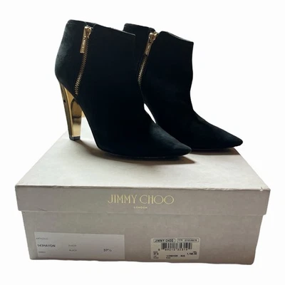 Botines JIMMY CHOO Negro Dorado Gamuza Tacón EU37.5/US7.5 Mujer Caja Bolsa Antipolvo Foto 1 de 4