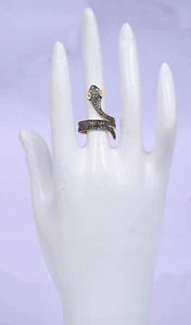 925 Sterling Silver Pave Diamond & Ruby Gemstone Snake Shape Ring Jewelry - Picture 1 of 6
