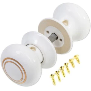 CERAMIC DOOR KNOB 60mm Interior Wardrobe Dresser Gold White Porcelain Handle Set - Picture 1 of 6