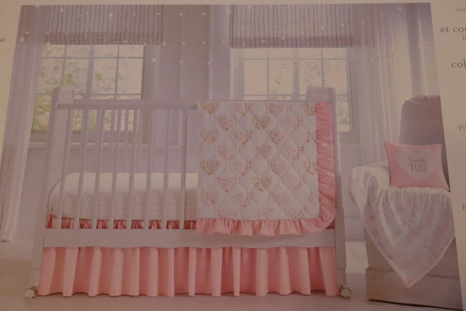 Wendy Bellissimo Bebé Niña Juego de 4 Piezas Cuna Infantil Corazones Rosa/Dorado Foto 1 de 4