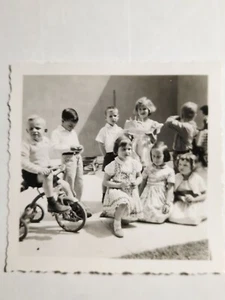 Vintage 1950s B&W Snapshot Photo 2 1/4" x 2 1/4" Kids Birthday Gathering PB25 - Picture 1 of 1