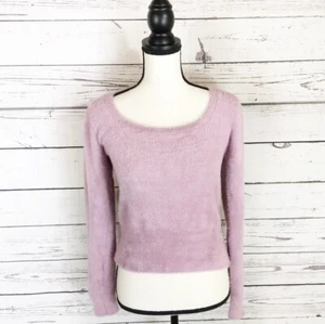 ASTR The Label NWT Womens Medium Lilac Pink Fuzzy Crop Square Neck Sweater - Picture 1 of 7