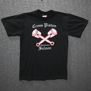 Cross Piston Oklahoma Saloon T-shirt Mens Size Small Black Motorcycle Biker Bar - Picture 1 of 11