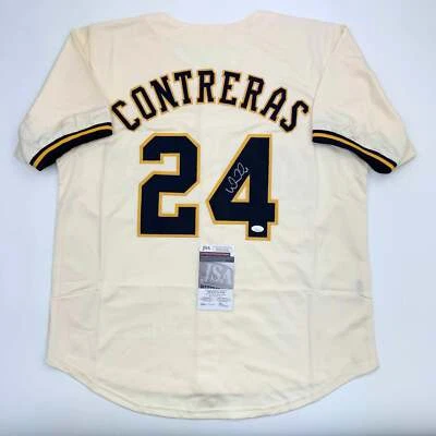 Autographed/Signed William Contreras Milwaukee Cream Baseball Jersey JSA COA - Image 1 of 4
