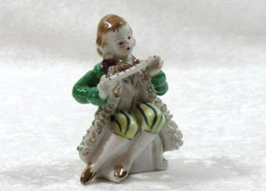 Victorian Porcelain Flutist Figurine Made in Thames Hand Painted Japan 3 1/2" - Picture 1 of 9