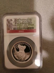 2015-P Australia 1 Oz Silver $1 Koala High Relief NGC Proof PF69 Ultra Cameo - Picture 1 of 2