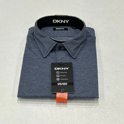 DKNY Men's Button Up Long Sleeve Sport Shirt, Blue, Size XXL - Image 1 of 4