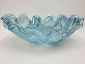 Kunstglas Aqua Türkis & Klar Gondel Schüssel Rüschenrand 10,5" L x 6" B x 3,5" T - Bild 1 von 7