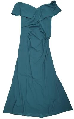 Betsy & Adam Plus Size Long Off The Shoulder Scuba Crepe Dress, Azure Size 16W - Image 1 of 4