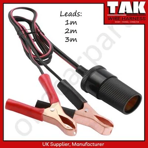 Lighter / Power Socket Female Holder to Alligator / Crocodile Clips 1 2 3m Lead - Picture 1 of 3