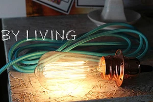 Industrial Vintage Retro lighting Teal Fabric Cord Pendant Light white plugging - Foto 1 di 3