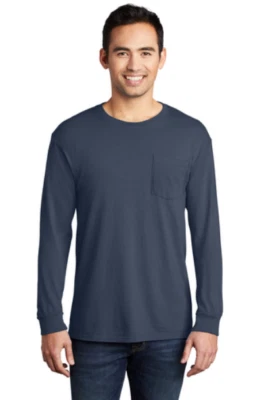 Port and Co.  Beach Washed  Vintage Look  Cotton L/S Crew PocketTee Shirt 4XL - Image 1 of 2