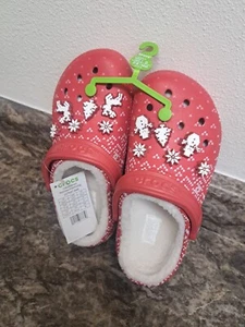 Crocs Classic Lined Holiday Christmas Charm Clog Slippers Red M5/W7 Women’s 7 - Picture 1 of 9