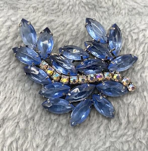 Broche Vintage Estrás Azul Espalda Abierta Marquesa Navette Tono Plata - Imagen 1 de 4