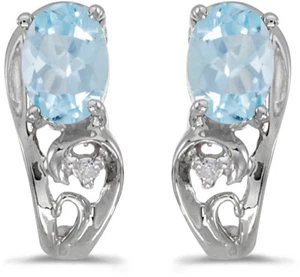14k White Gold Oval Aquamarine And Diamond Earrings (CM-E2590XW-03) - Picture 1 of 1