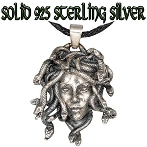 Ciondolo Serpente Gorgone Medusa Argento Sterling 925 Collana Cordone Gotico Biker - Foto 1 di 5